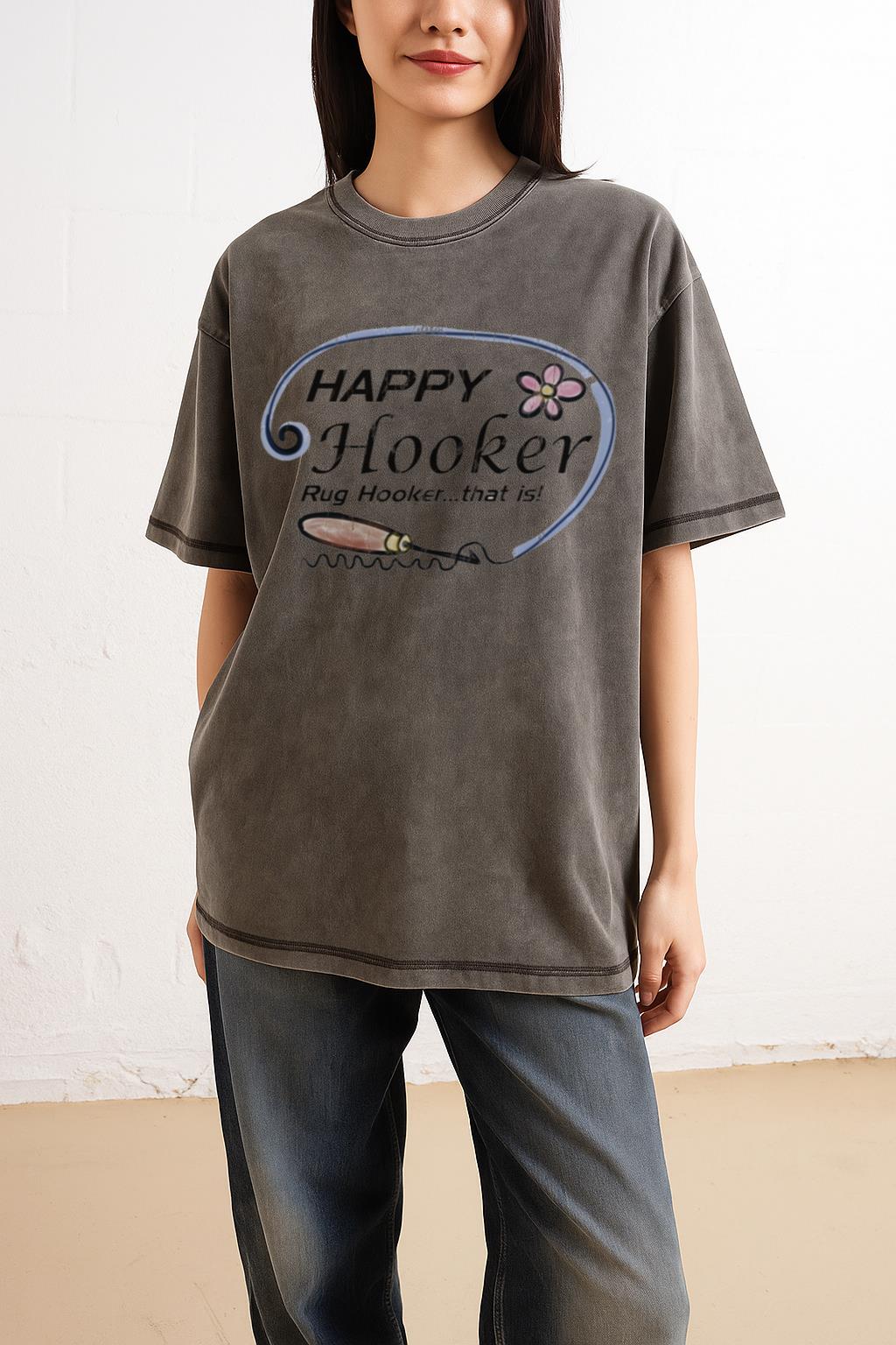 Happy Hooker T-Shirt | Funny Rug Hooking Craft Tee - Image 2