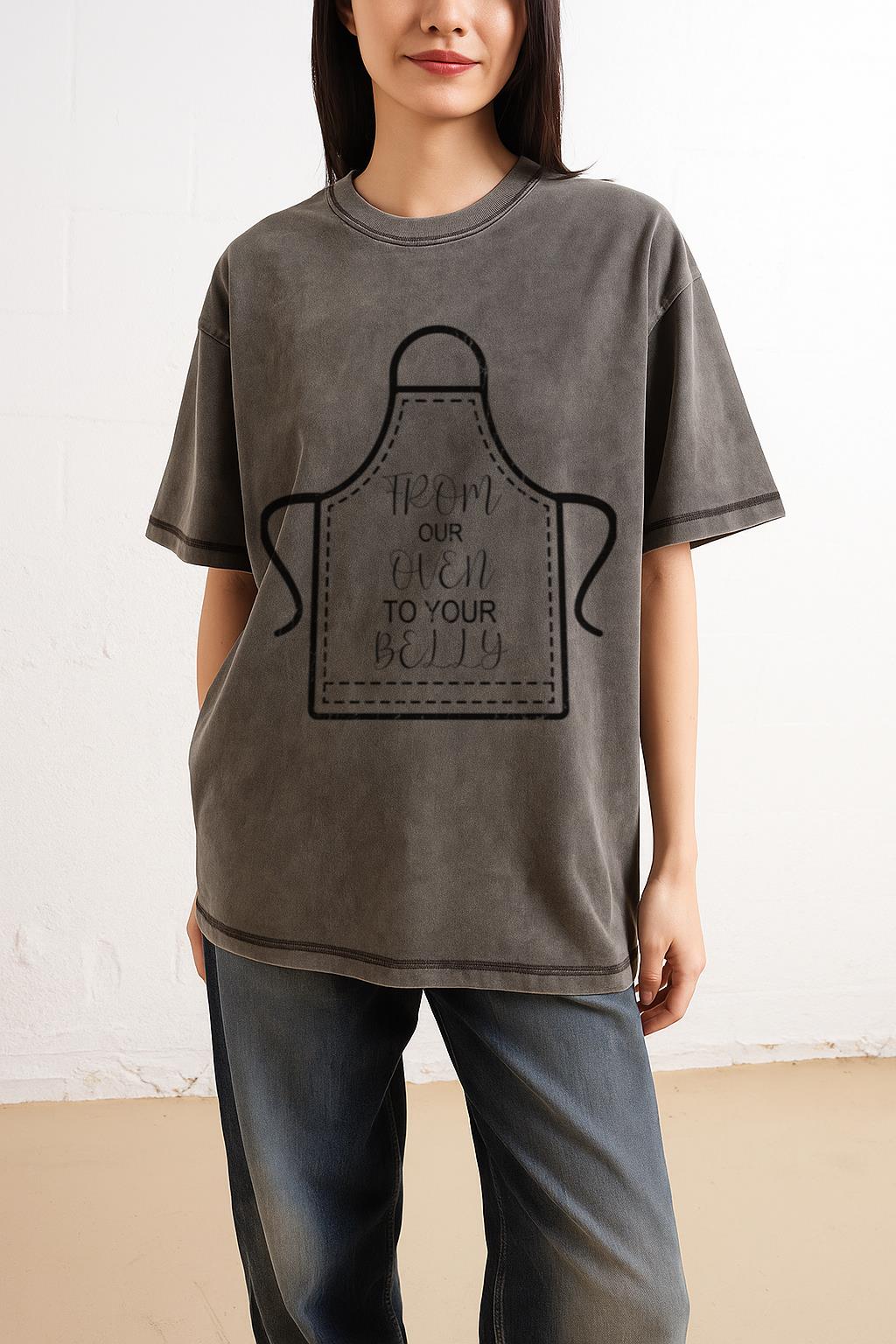 Humorous Baking T-Shirt | 'Oven To Your Belly' Acid Wash Tee - Image 2