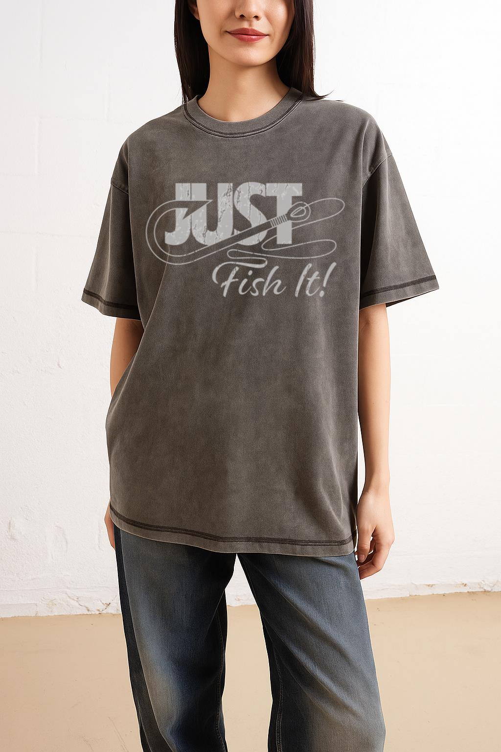 Just Fish It! Funny Fishing T-Shirt | Sports Angler Acidwash Tee - Image 2