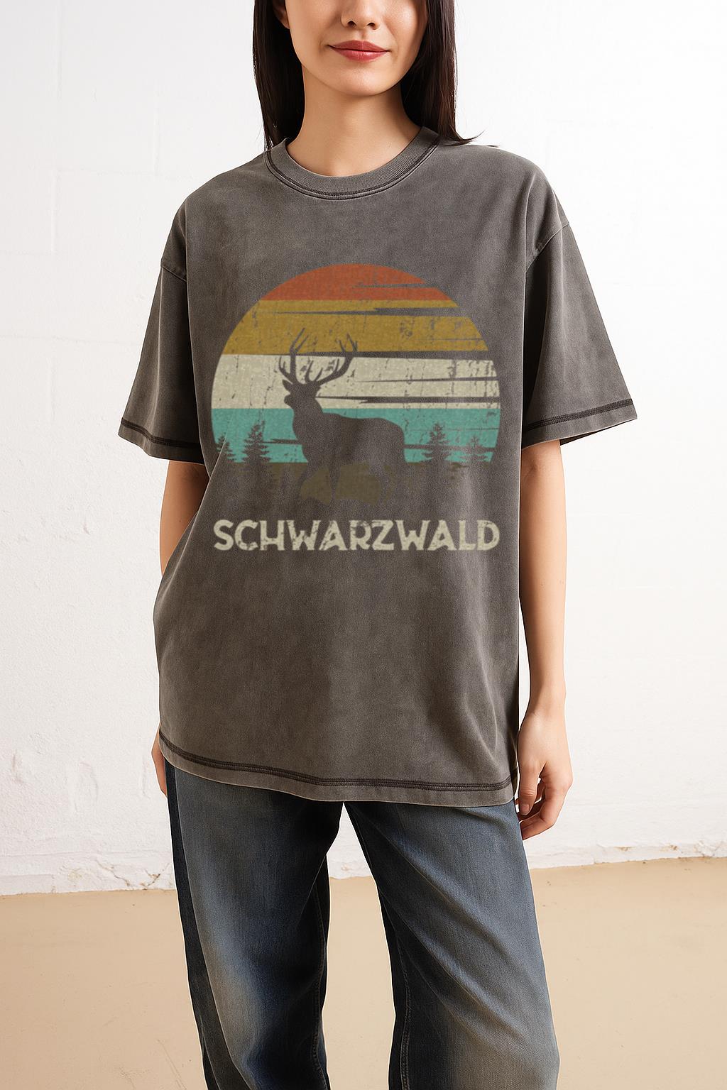 Retro Black Forest T-Shirt | Schwarzwald Deer Graphic Tee - Image 2