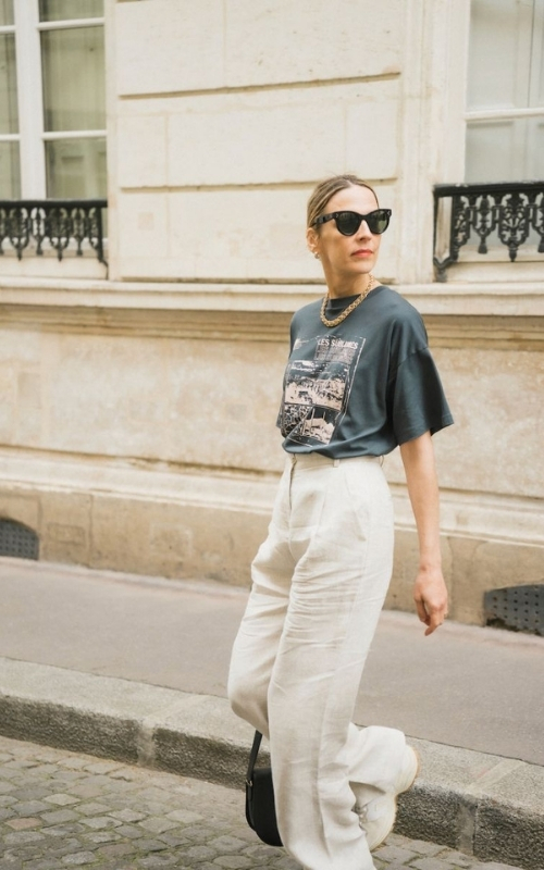 Tee with linen pants + espadrilles