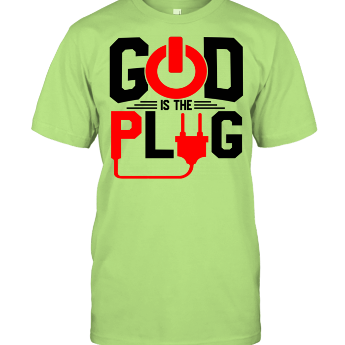 p61o-god-is-the-plug-classic-t-shirt-2-front-lime.png